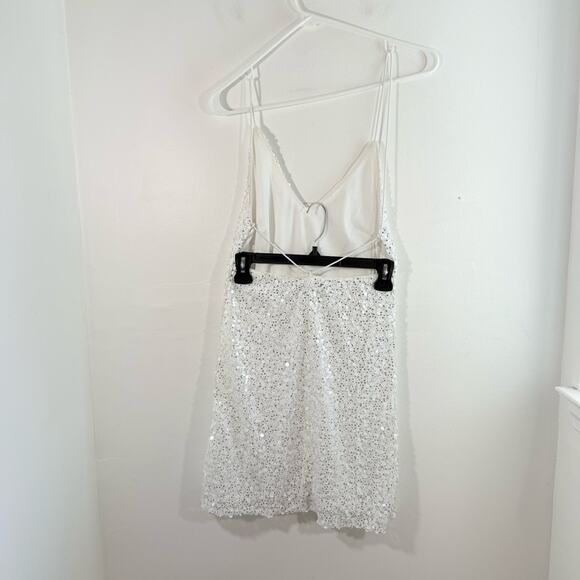 Lulu’s Force Of Fashion White Sequin Low Open Back Sequin Mini Dress XS Bride - Picture 9 of 15